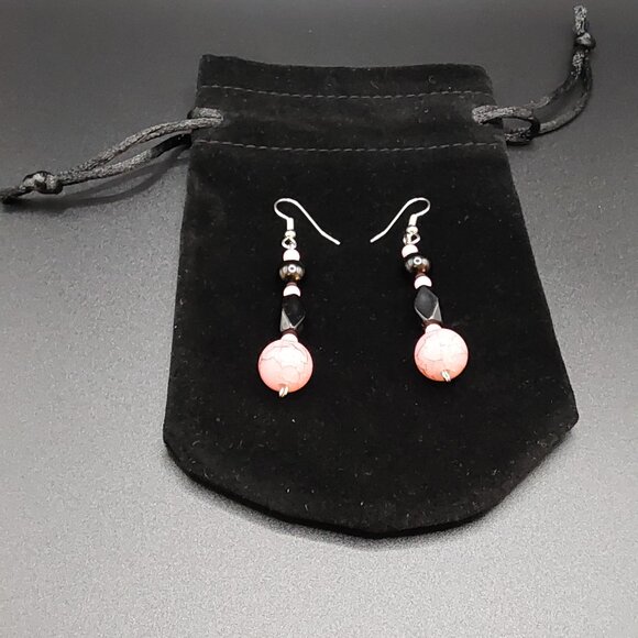 Pink and Black Dangling Pierced Earrings - Picture 2 of 4
